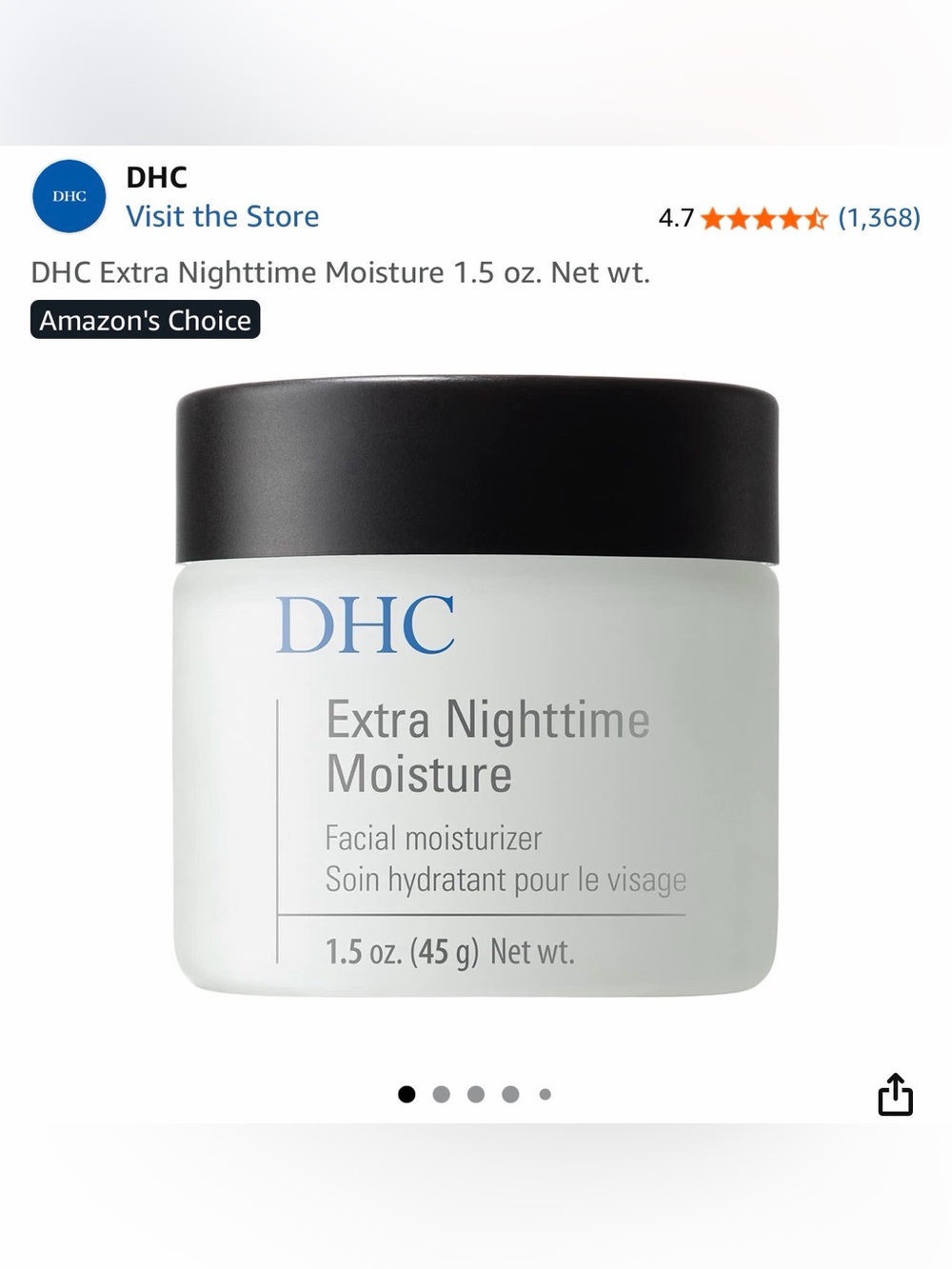 DHC Extra Nighttime Moisture Facial Moisturizer – White